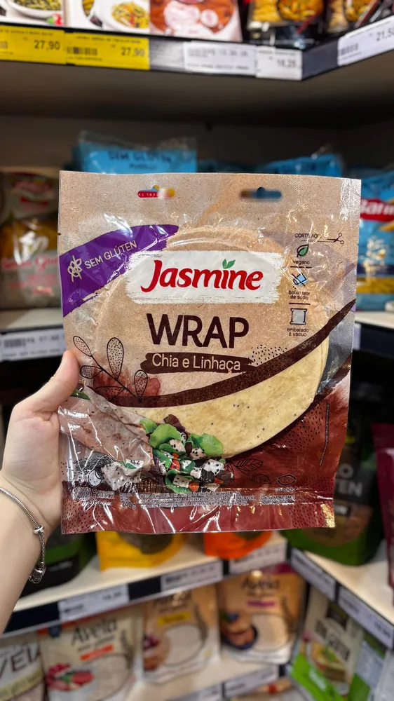 Jasmine wrap de chia e linhaça sem glúten vegano