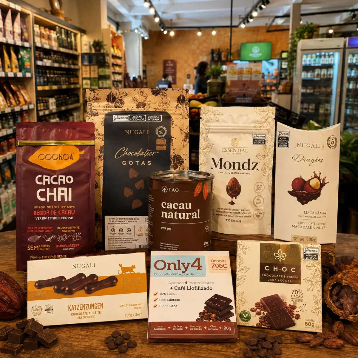 Chocolates e cacau orgânicos selecionados no Emporium Lia Toss