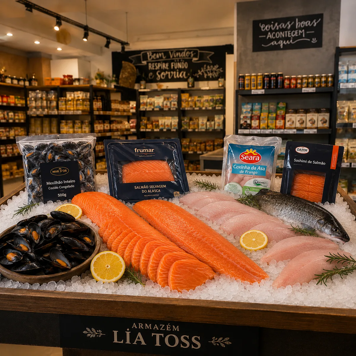Peixes e frutos do mar selecionados no Emporium Lia Toss — salmão selvagem do Alasca